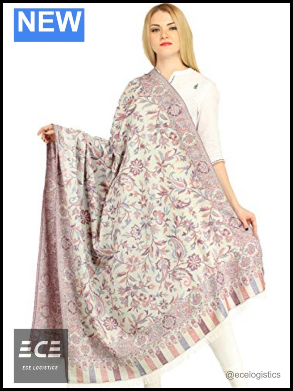 Pure Wool Reversible Jamawar Shawl Handwoven Floral Wrap All Occasions